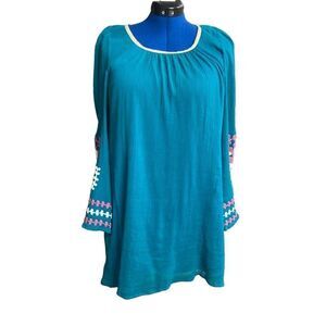 UMGEE Women’s Aqua Floral‎ Crochet Embroidered Sleeve Dress Size M